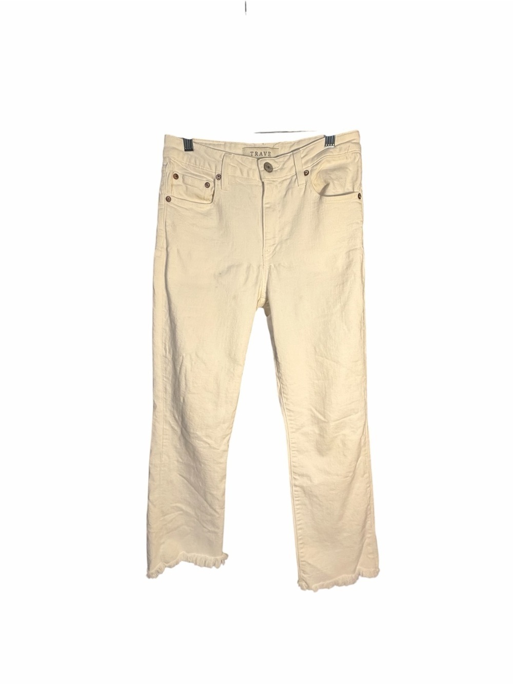 Trave Colette Kick Flare Jeans White Raw Hem Ankle High Rise Sz 27